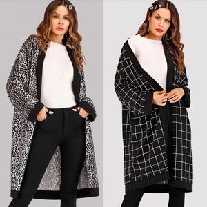 Shein Open Front Lightweight Coat. Leopard n Grid